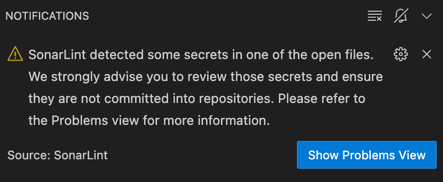 SonarLint notifies of a detected secret