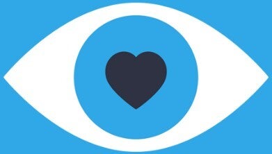 stylized eye with a heart-shaped pupil