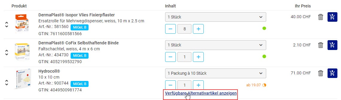 favoritenliste warenkorb
