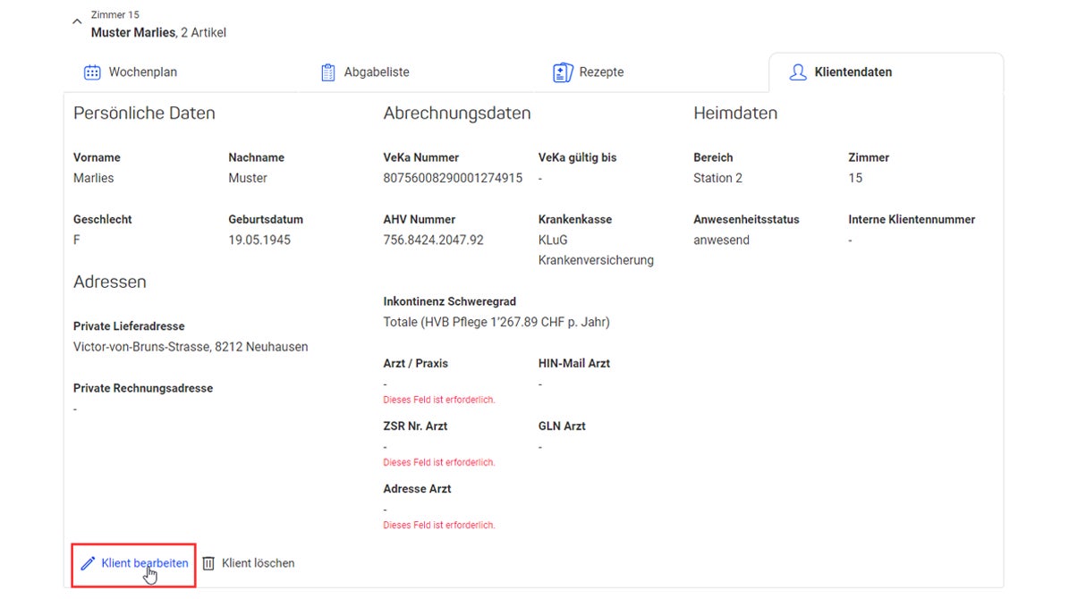 Klientverwaltung ZSRFinder