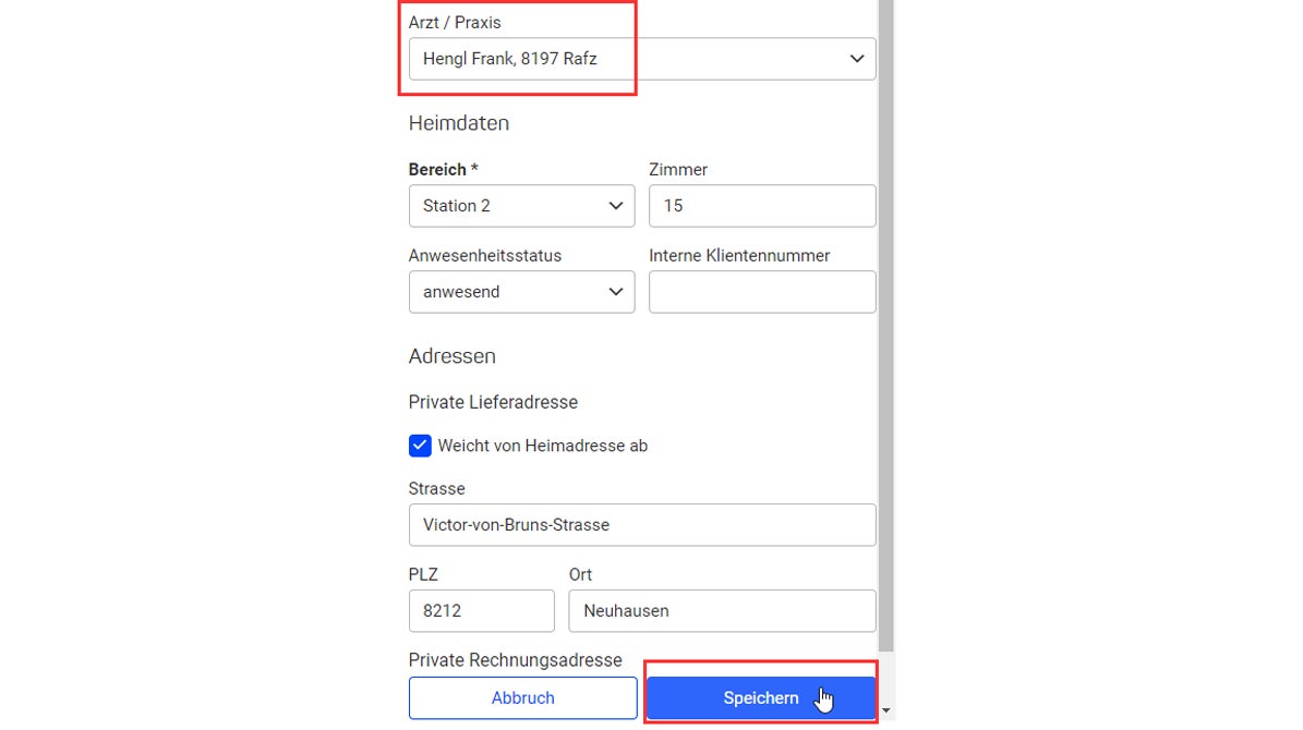 Arzt speichern ZSRFinder