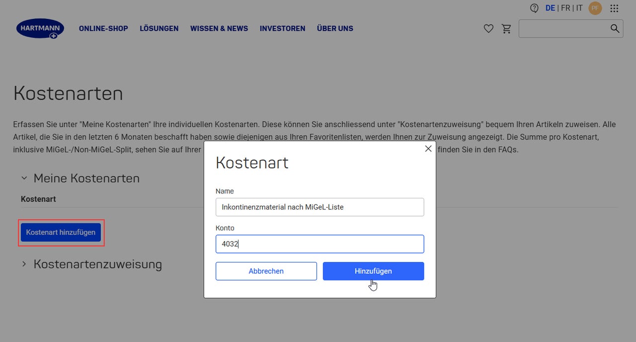 Kostenarten erfassen new new