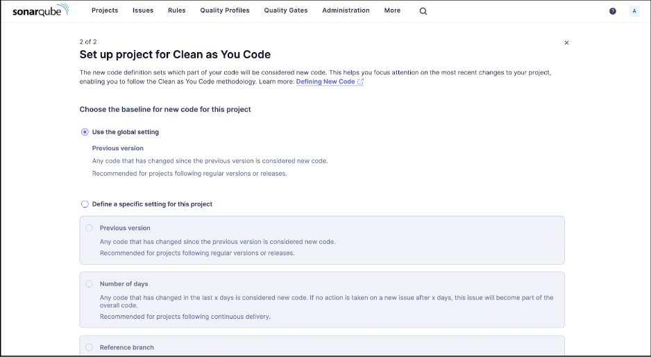 sonarqube set up clean as you code