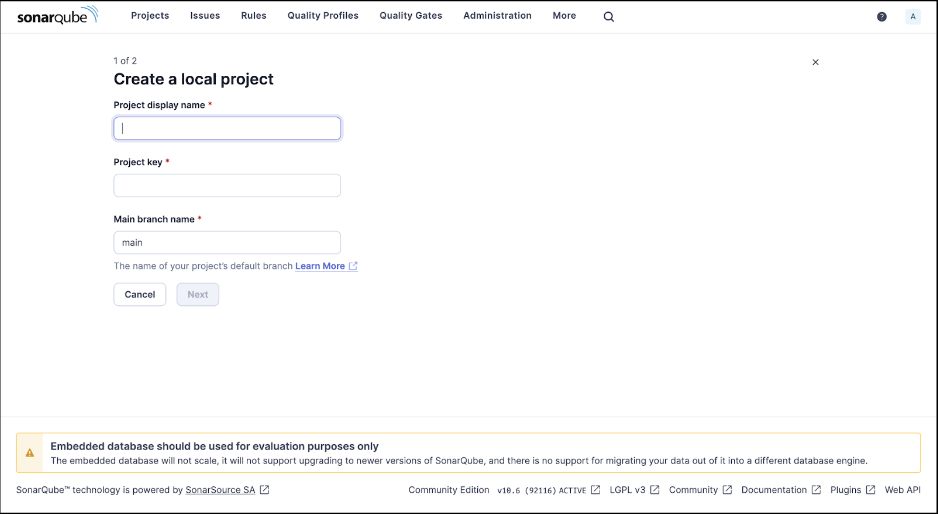 sonarqube create local project