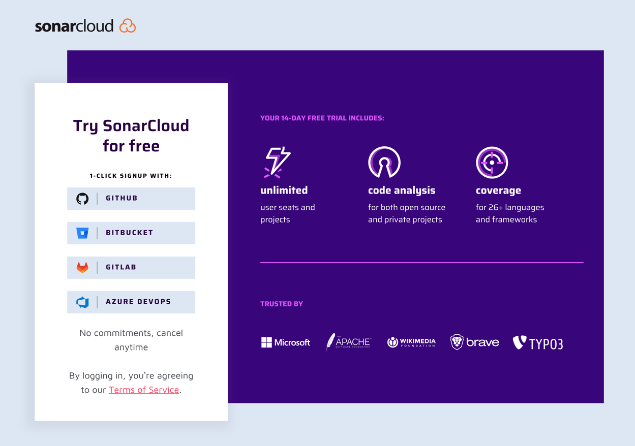 SonarCloud trial sign-up