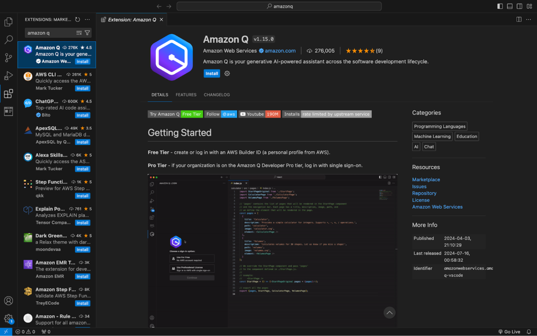 amazon q extension