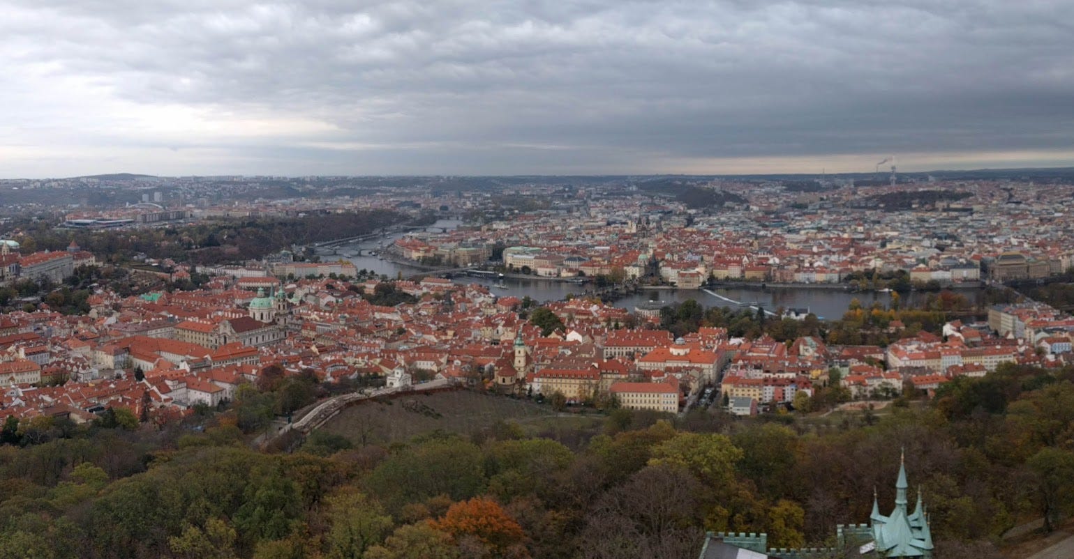 Prague flyover shot