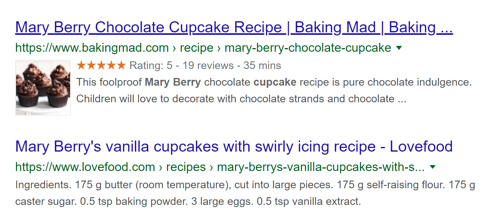 Mary Berry cupcakes rich snippet