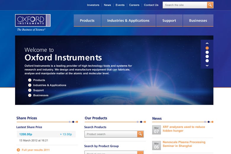 Oxford Instruments homepage