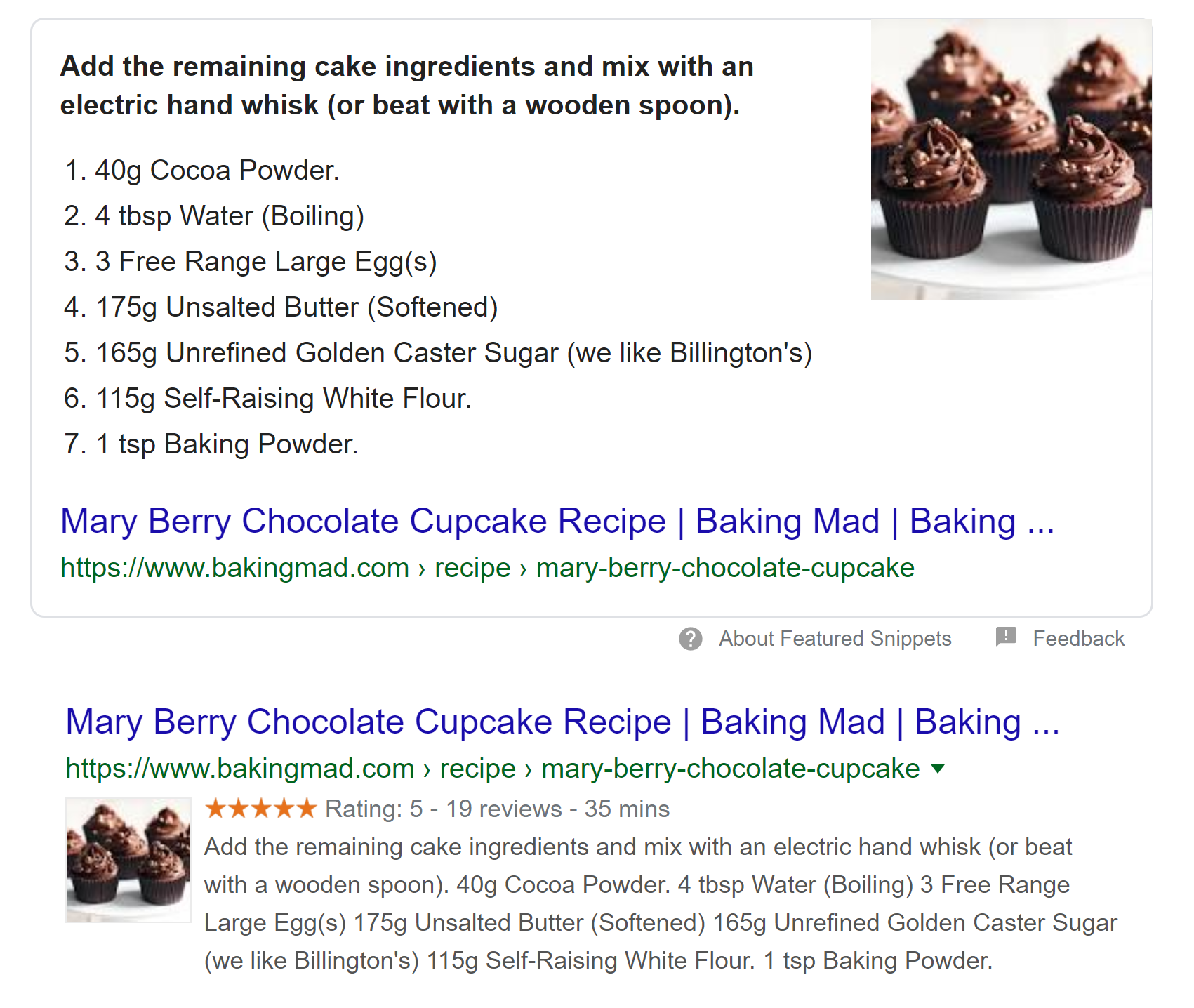 Mary Berry cupcakes featured snippet