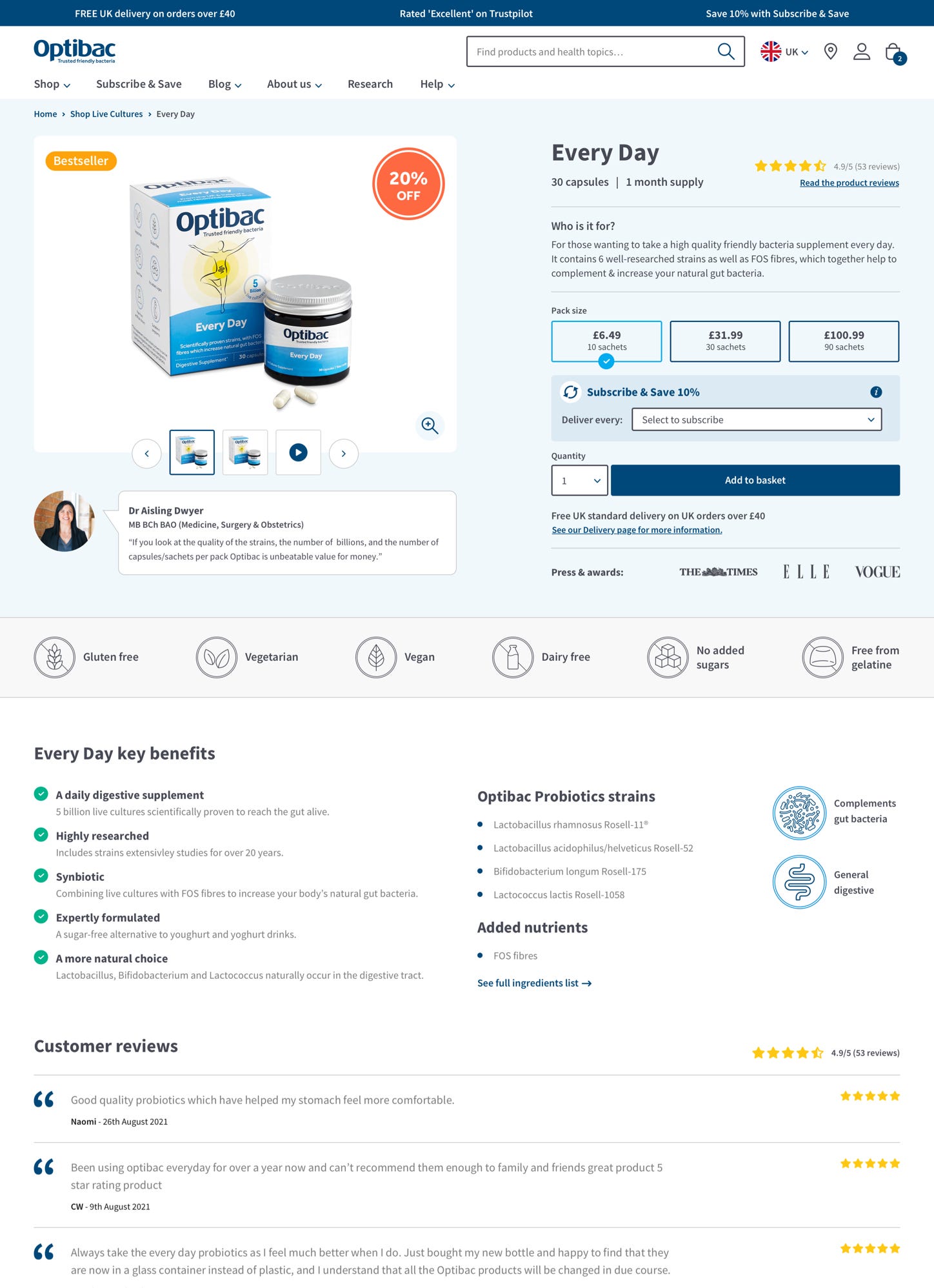 Optibac product page