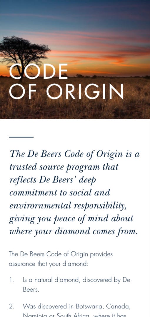 De Beers Code of Origin page design