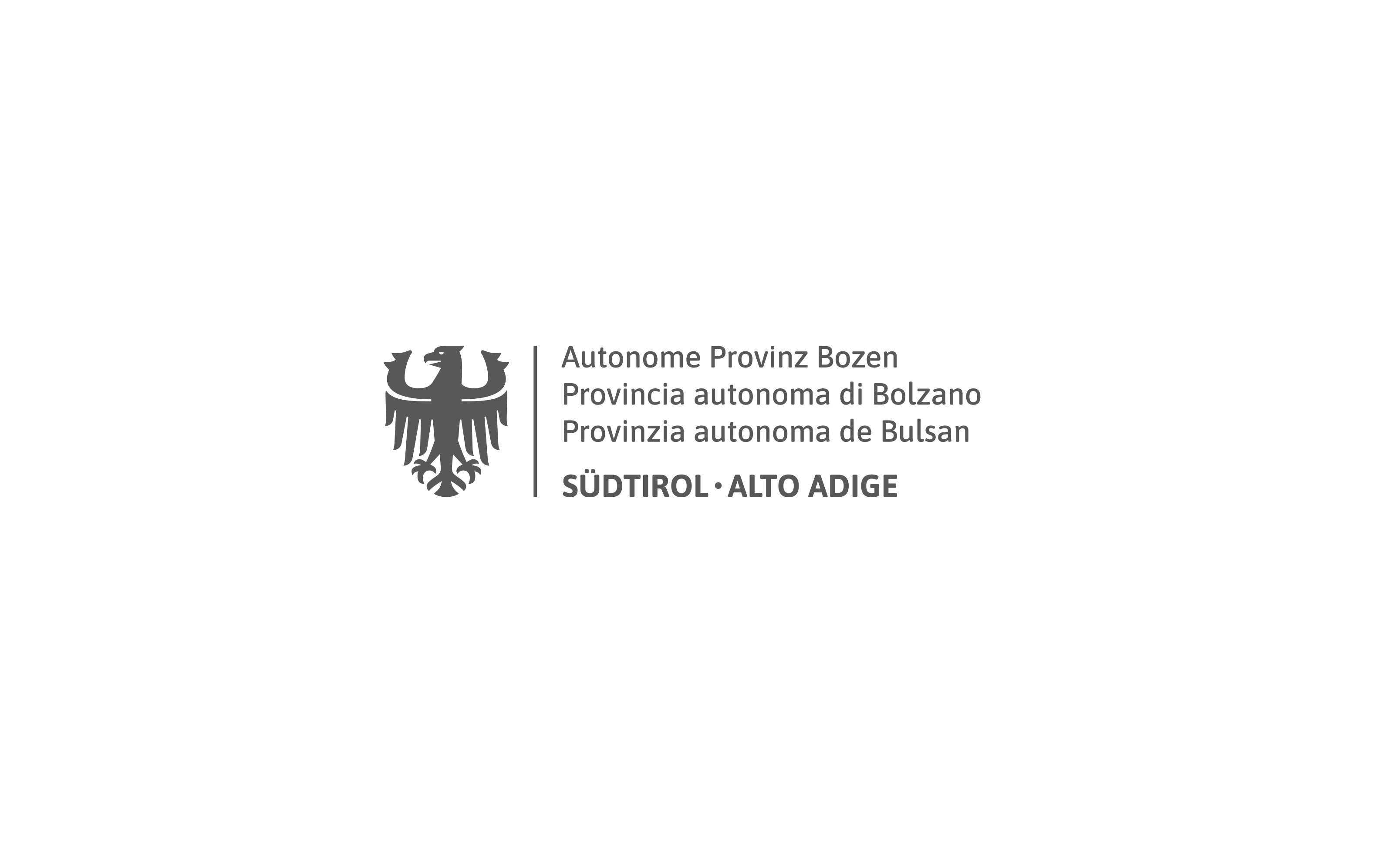 Logo della Provincia Autonoma di Bolzano con aquila stilizzata e testo multilingue.