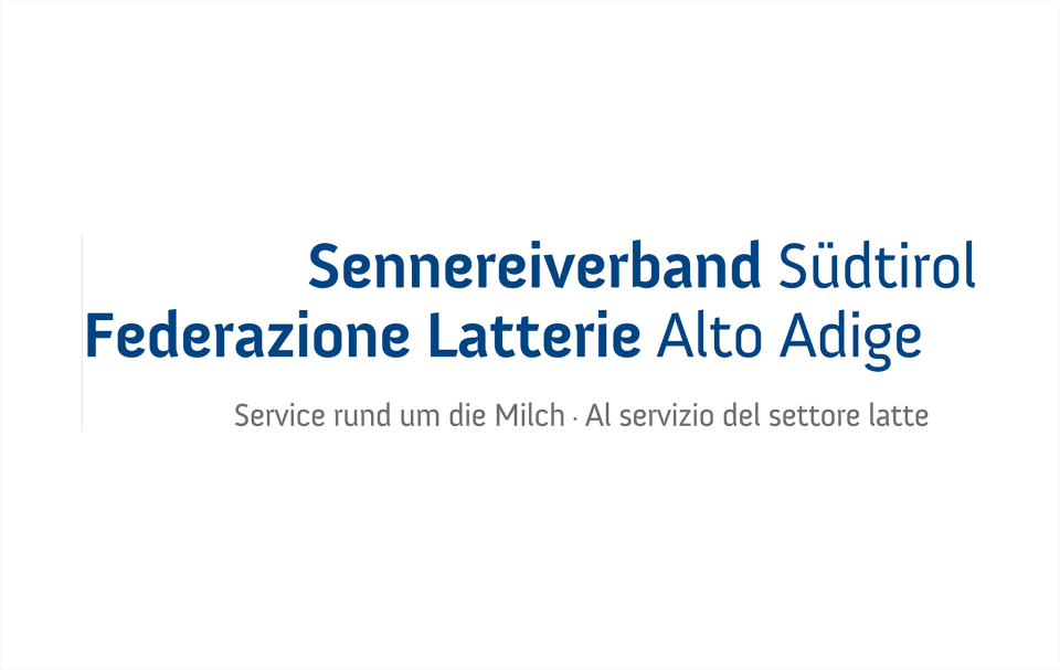 Logo des Sennereiverbandes Südtirol, mit der Aufschrift "Sennereiverband Südtirol - Dairy Federation South Tyrol".