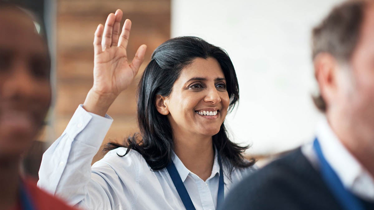 Lady raising her hand