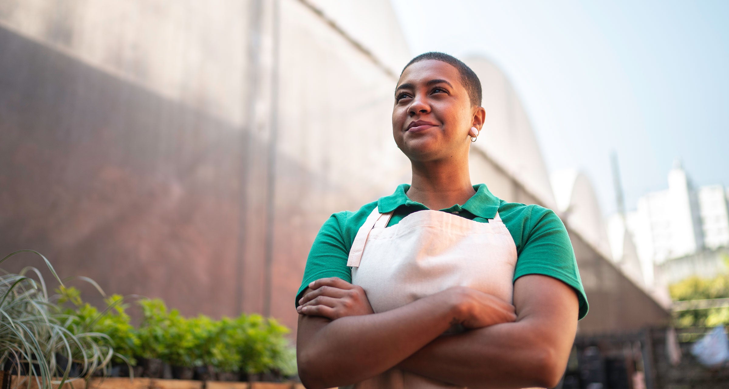 A woman wearing an apron