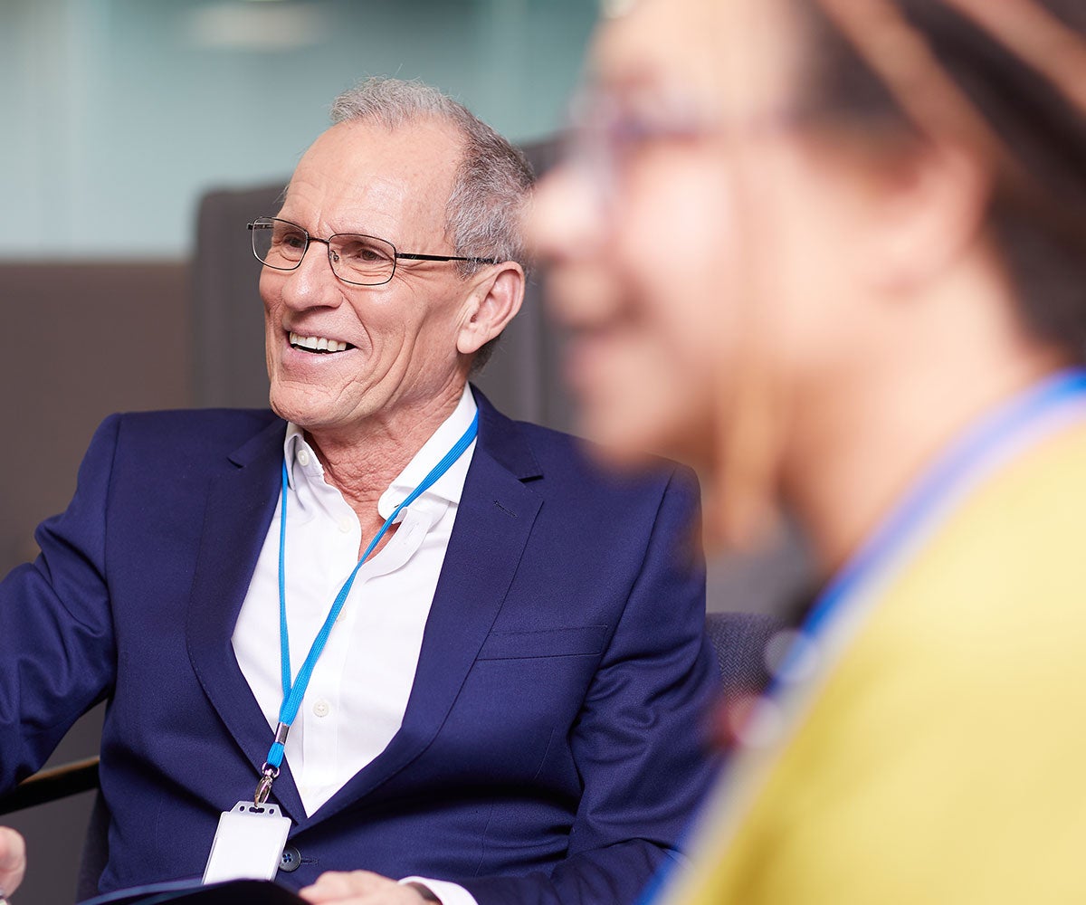 Employee having a conversation