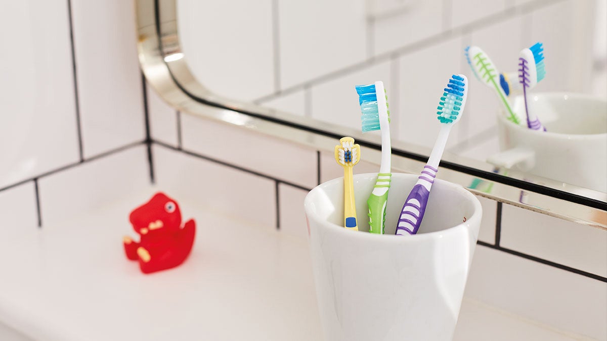 Toothbrushes in the bathroom