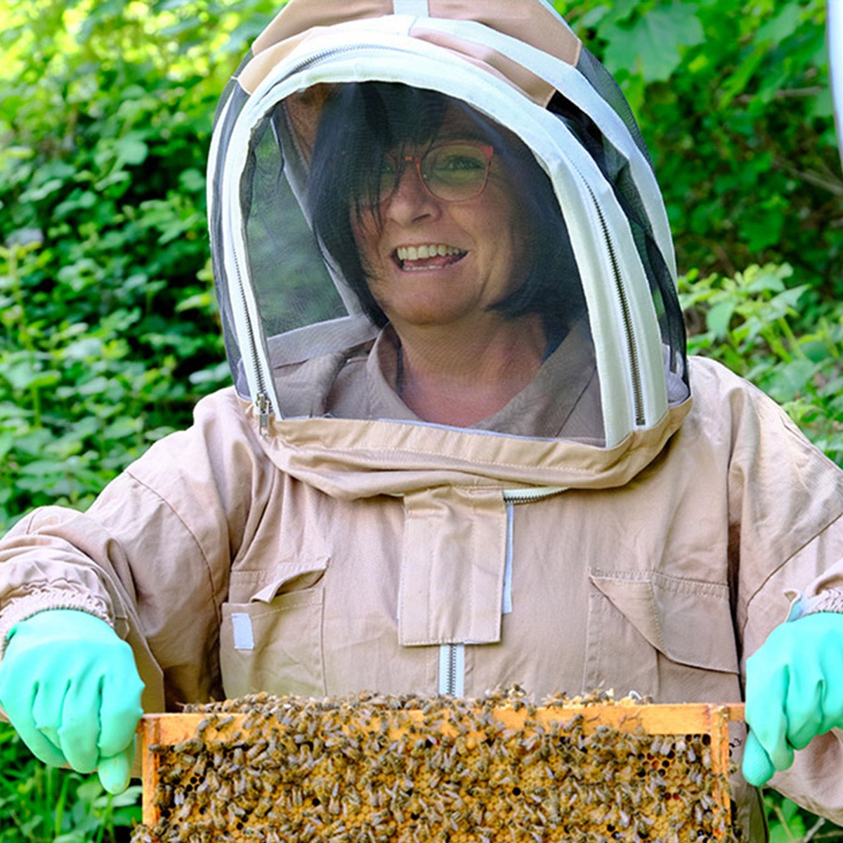 Employee collecting honey