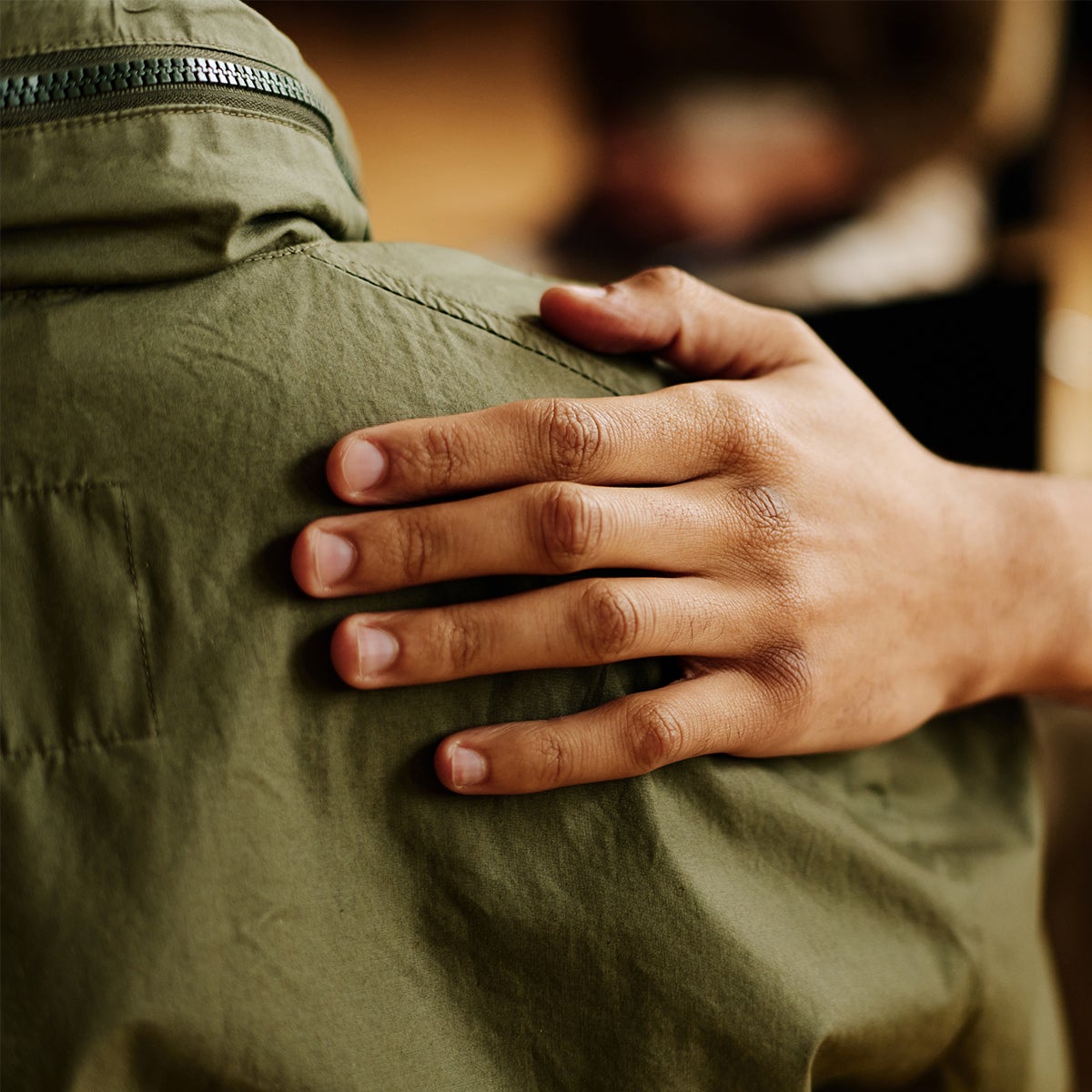 Samaritans support, helping hand on a person shoulder.