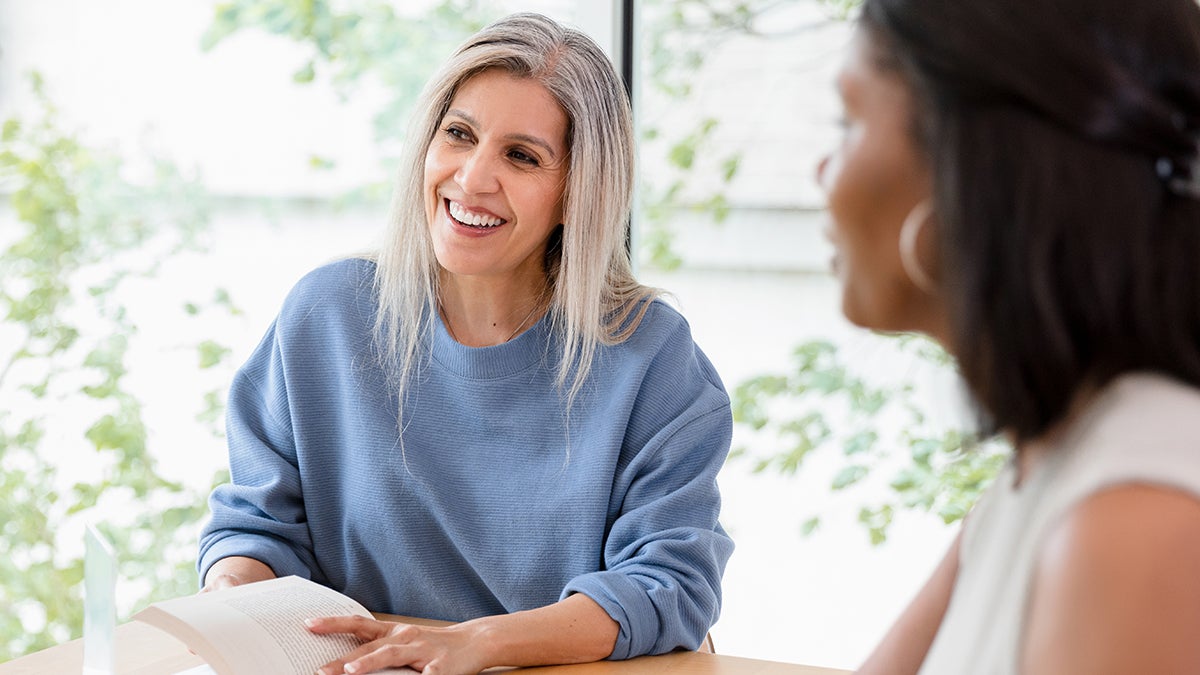 Employees having a conversation