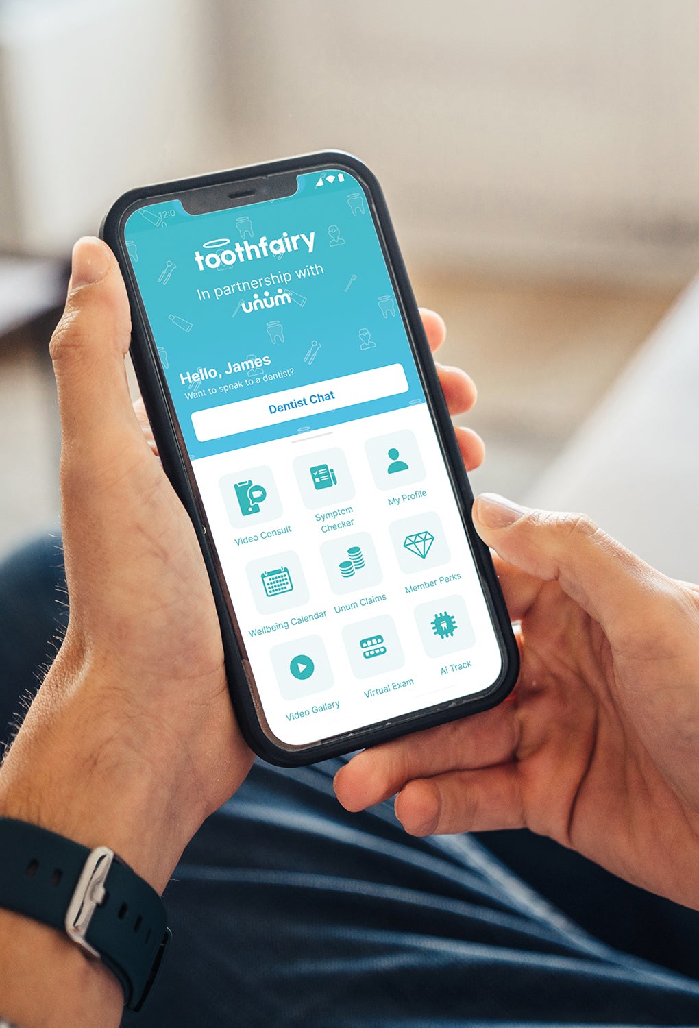 Unum's digital dental service provided by the Toothfairy, app screen