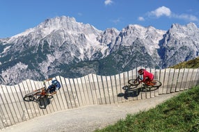 Mountainbike-Abfahrt-ueber-den-Flying-Gangster-Bikepark-Leogang © Oesterreich-Werbung Foto Martin Steinthaler-TineFoto