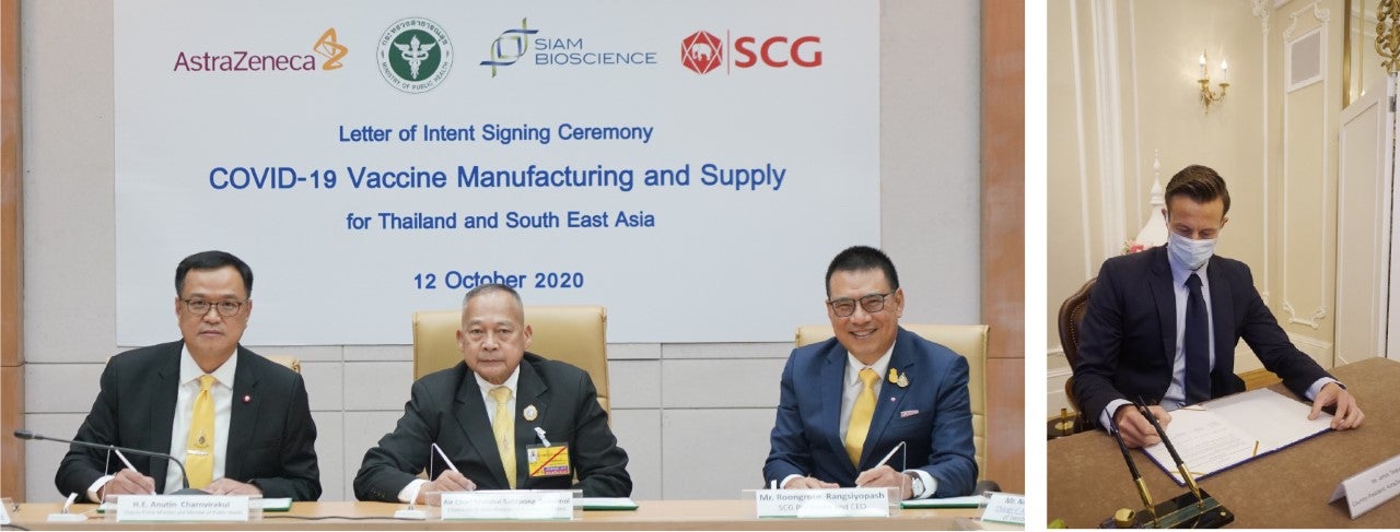 Thai company SCG signing an agreement with AstraZeneca for the manufacture of a coronavirus vaccine in South-East Asia. Image credit: SCG