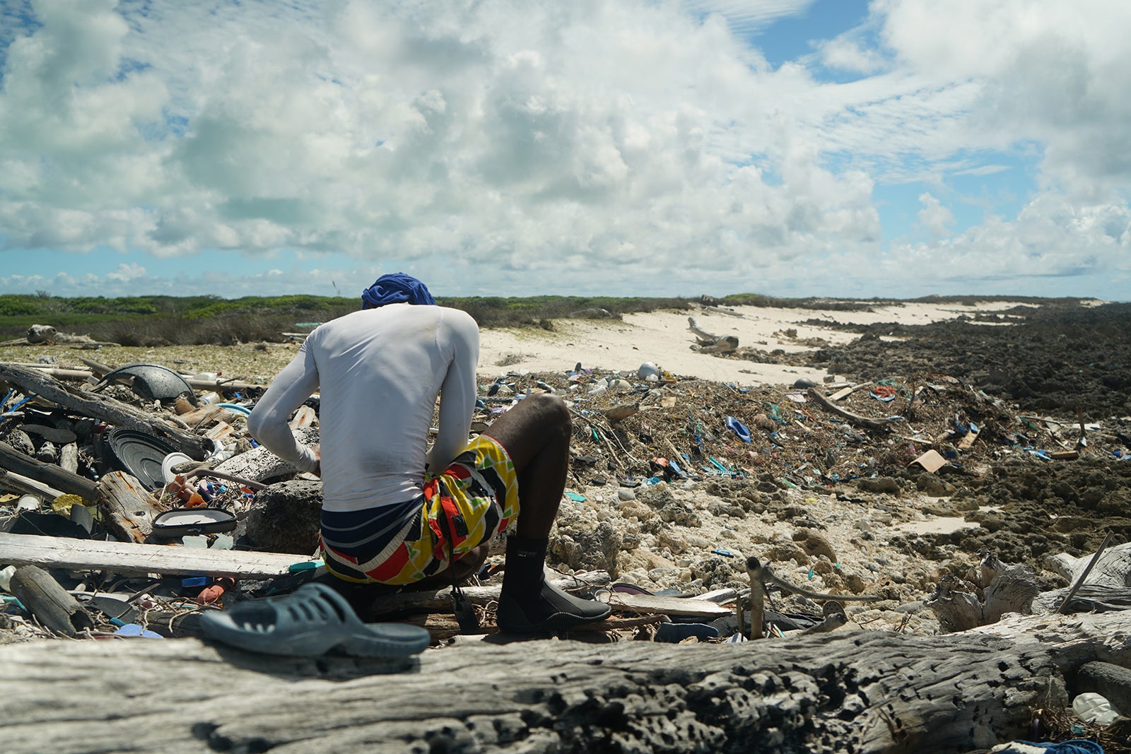 A man involved in the Aldabra clean up.