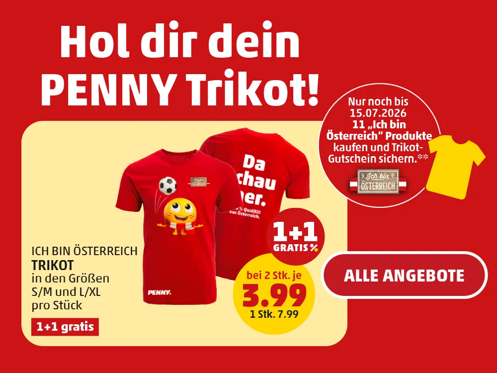 Hol dir dein PENNY Trikot! Nur noch bis 15.07. oder 1+1 Gratis um € 3.99