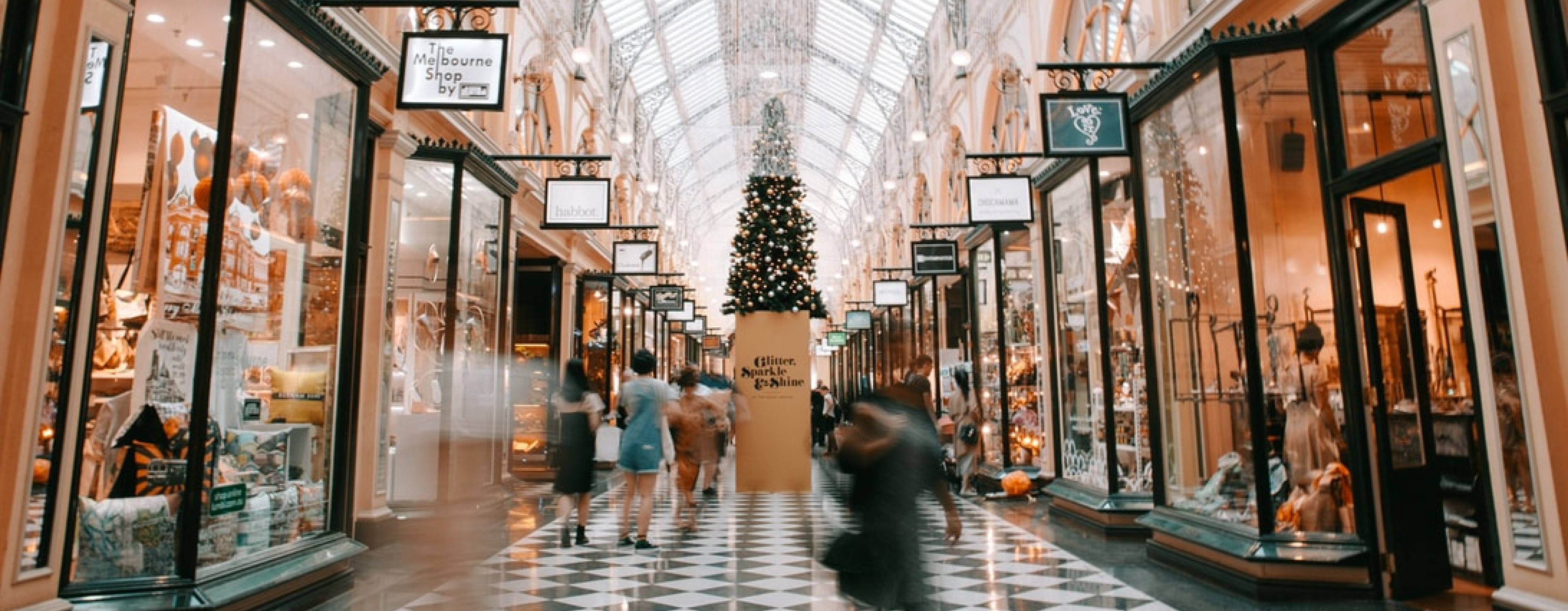 Shopping-arcade-with-Christmas-decorations