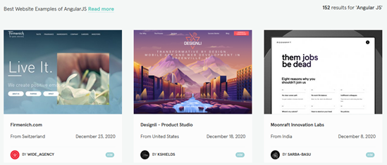 Image of examples of webpages AngularJS have worked on