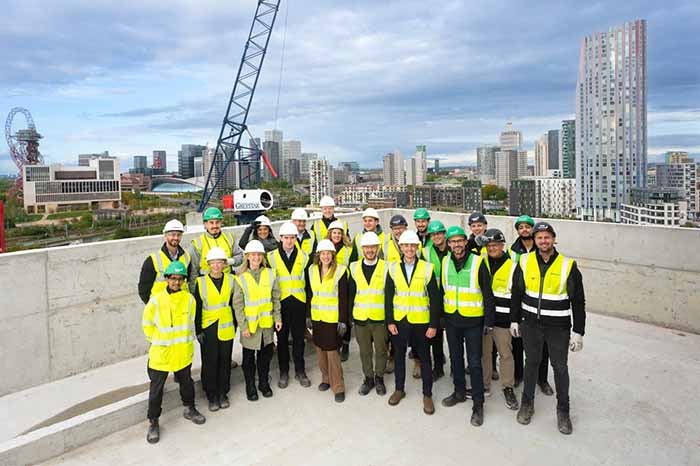 Representatives from SNG, Greystar and GRAHAM topping out the Stratford Mill development