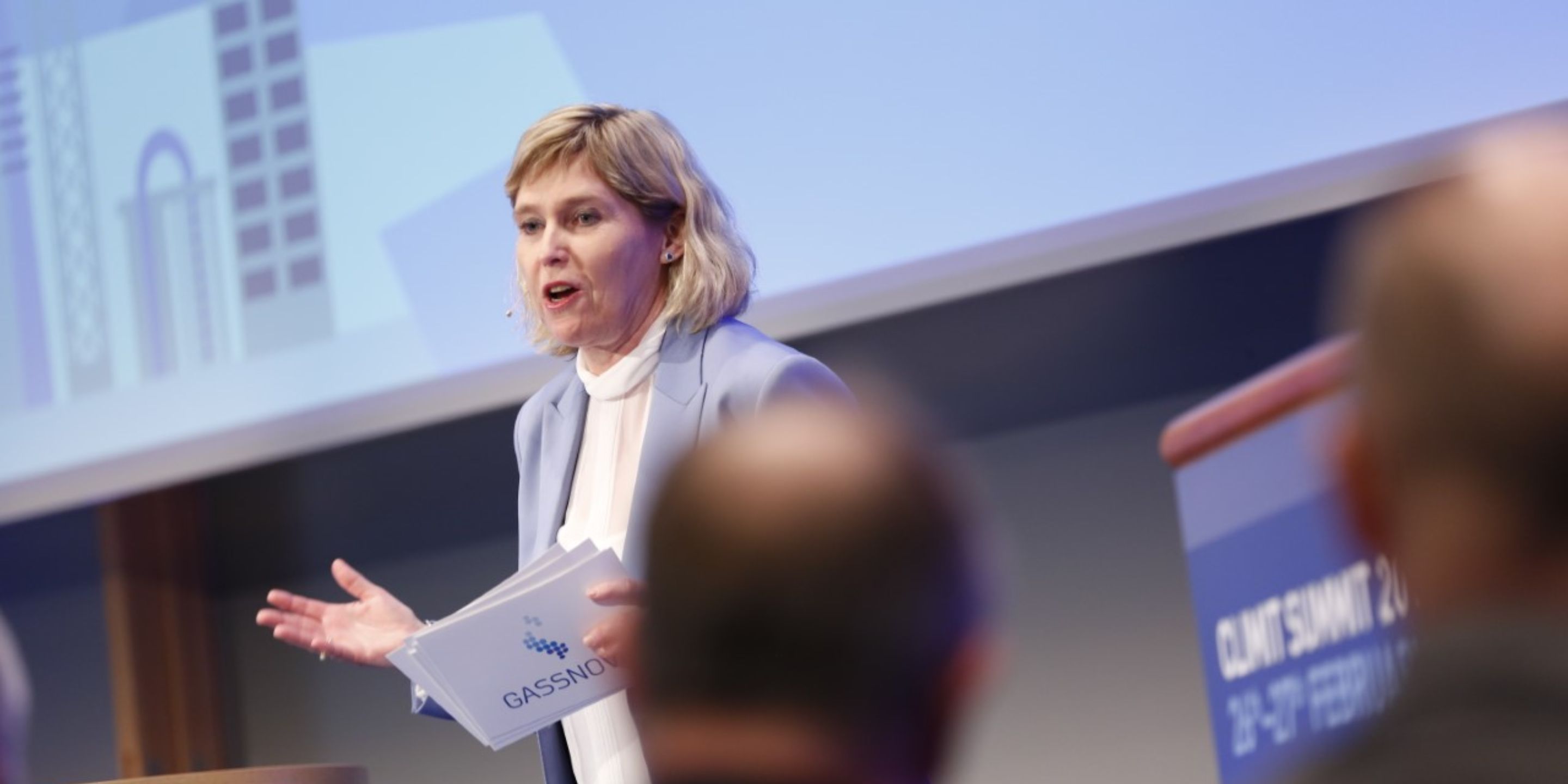 Trude speaking at the CLIMIT Summit in 2019 (Copyright Gassnova)