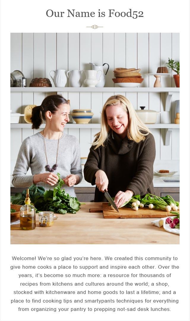 Food52 welcome email example