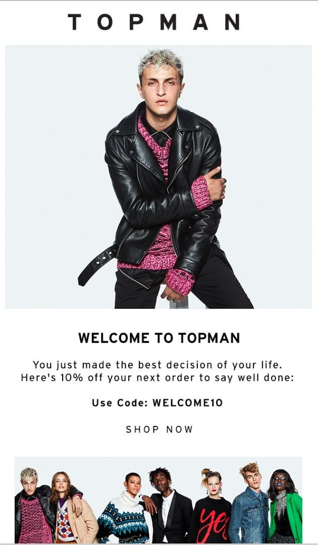 Topman welcome email example
