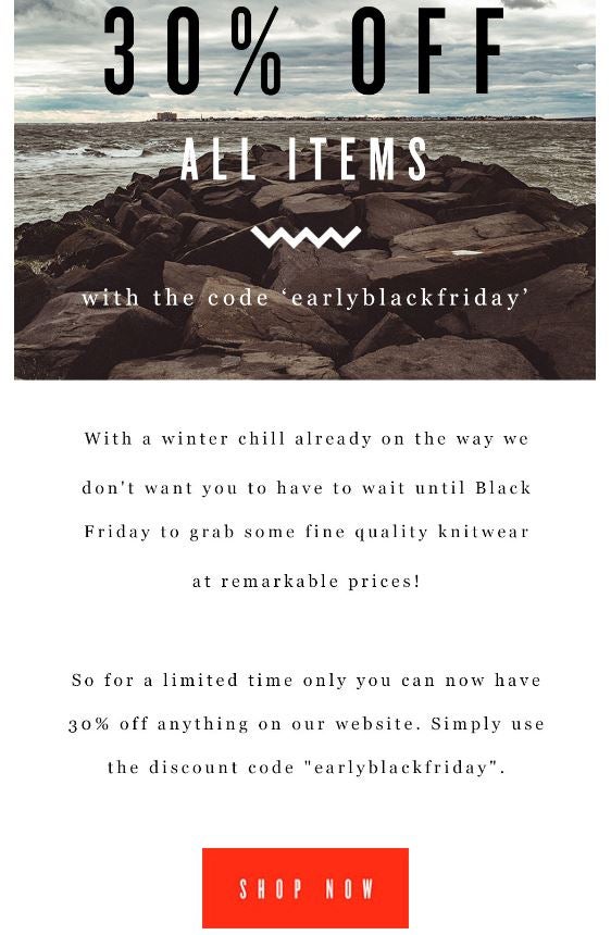 Early Black Friday email example Old Harry