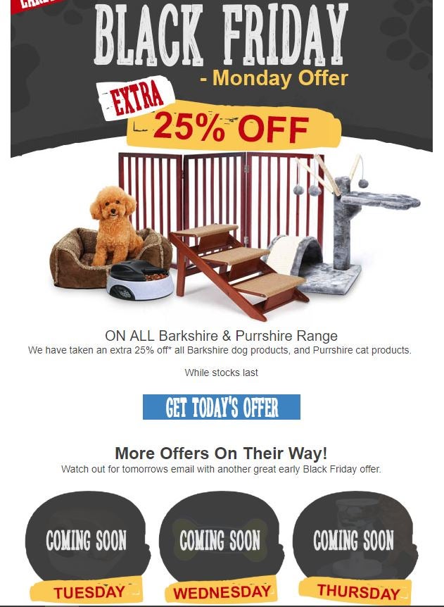 Early Black Friday email example Pet Planet