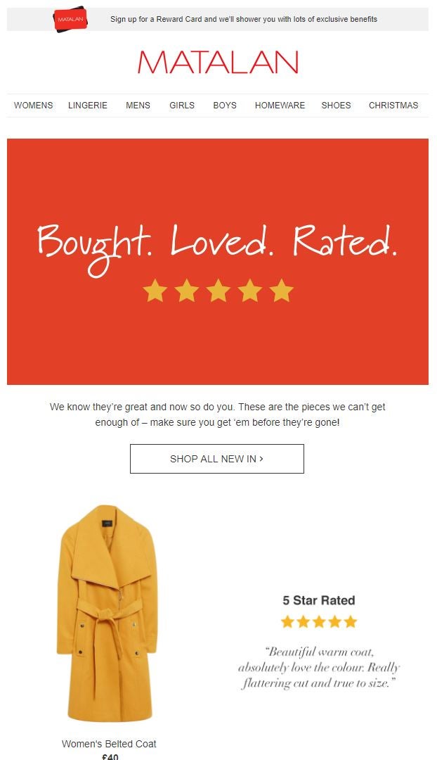 Matalan social proof lead nurturing email example