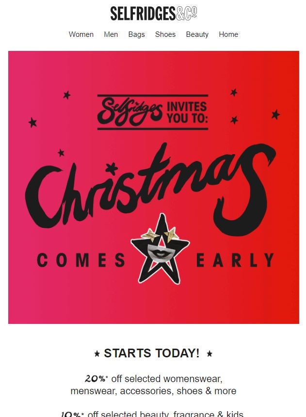 Early Black Friday email example Selfridges