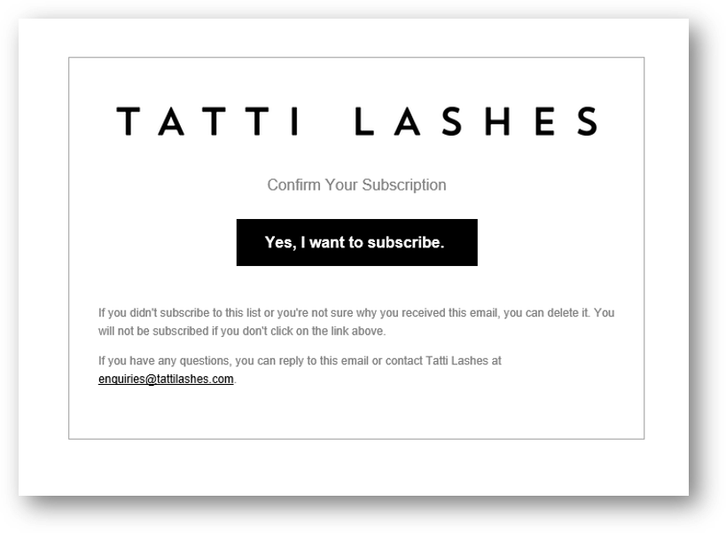 Tatti Lashes email example