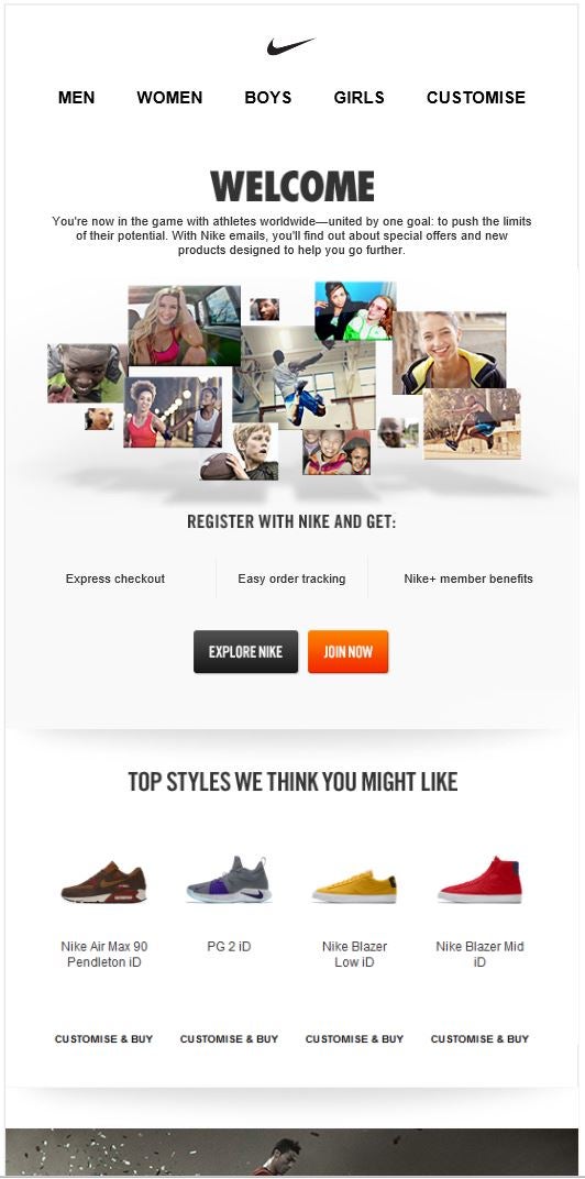 Nike welcome email example