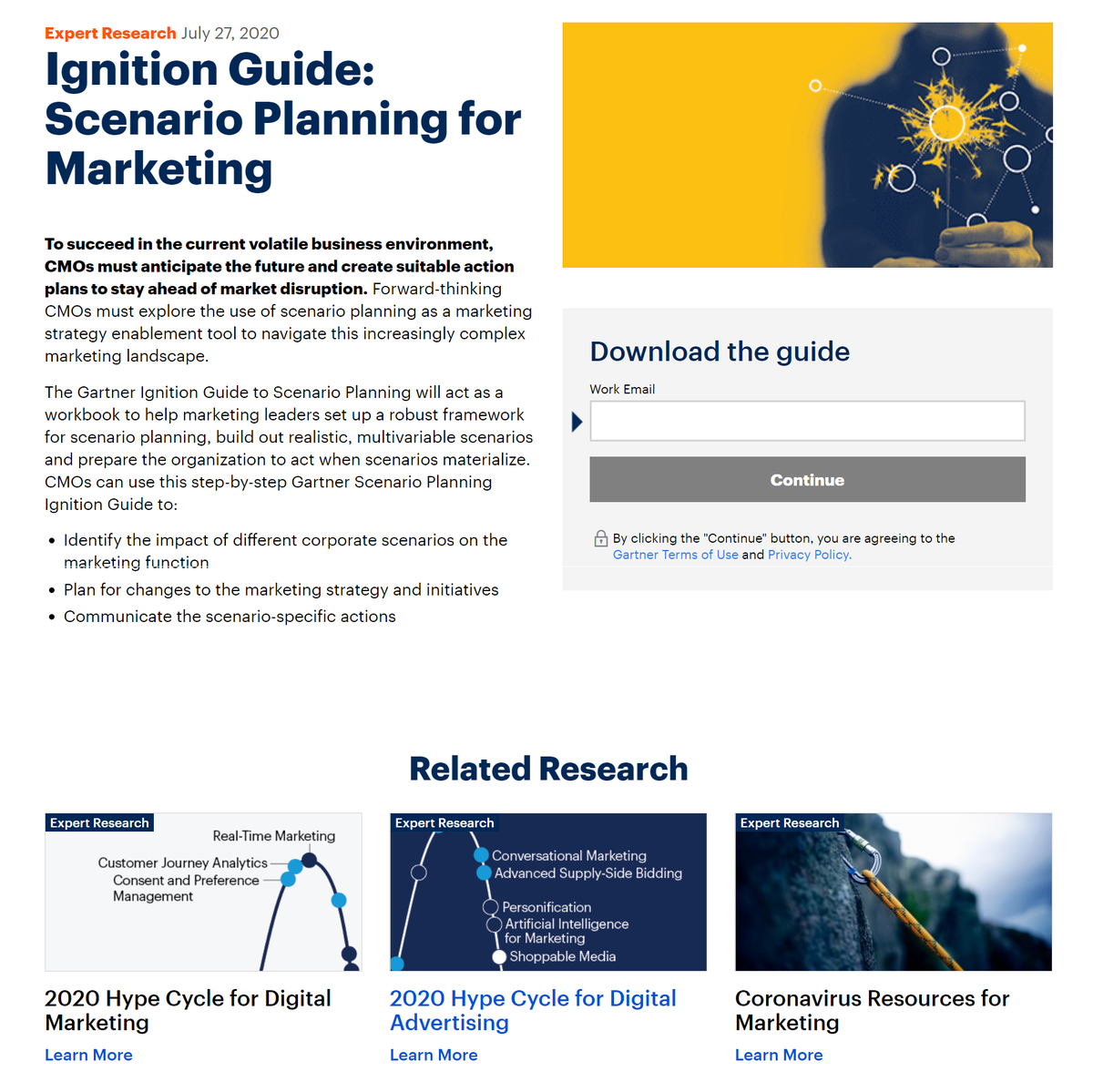 Lead generation landing page example from Gartner