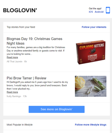 Bloglovin f-shaped pattern email example
