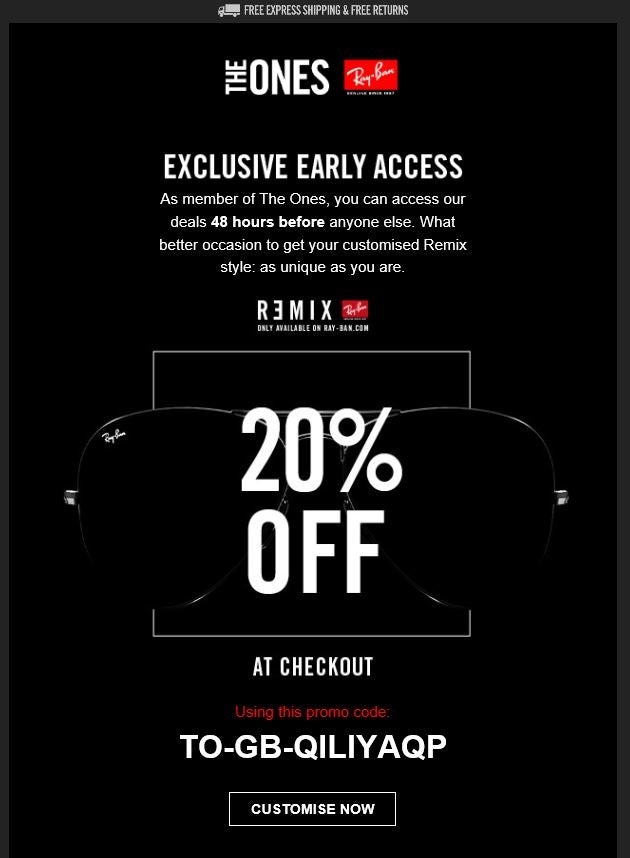 Early Black Friday email example Ray-Ban