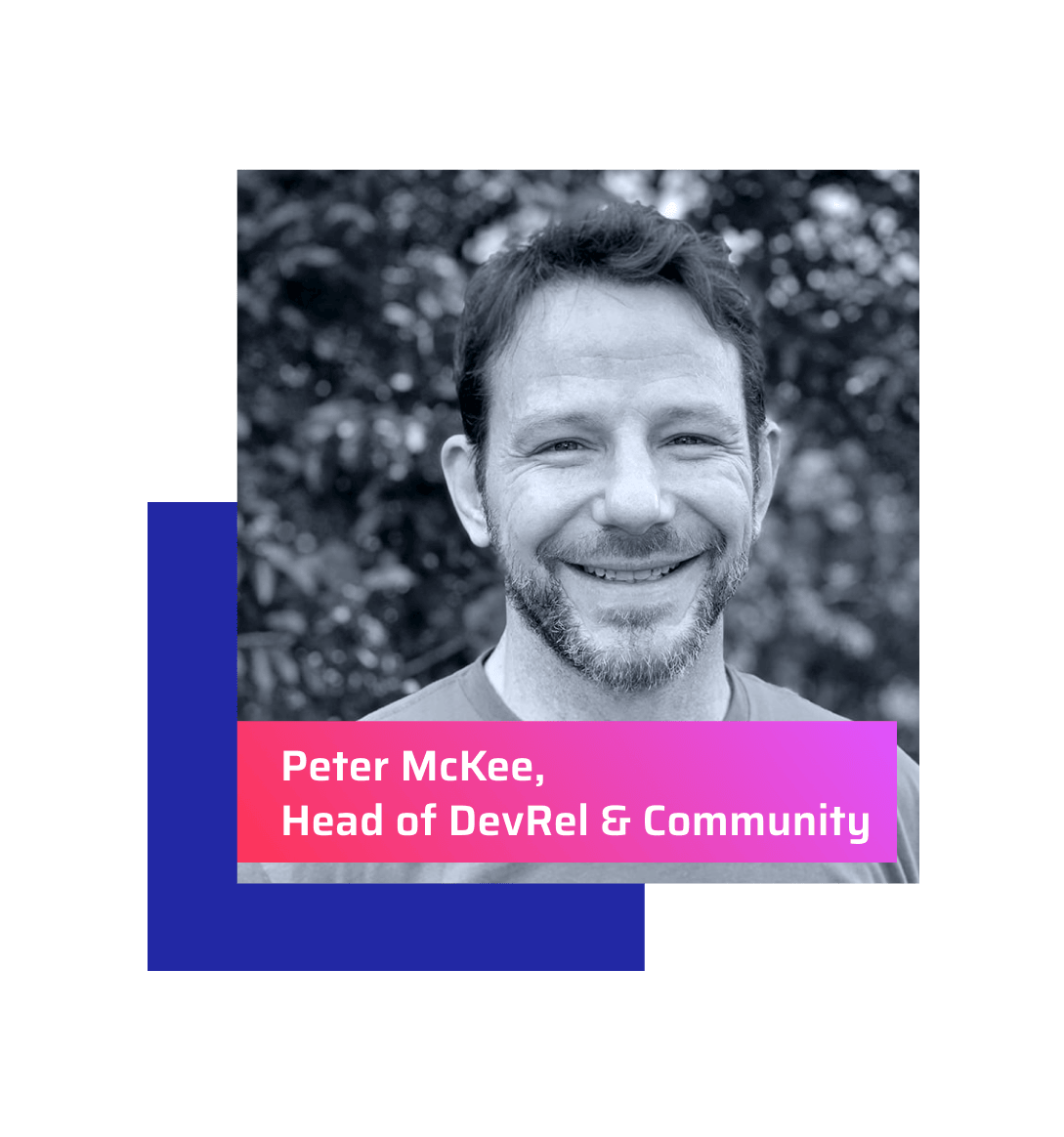 A picture of peter mckee, the head of developer relations and community. 