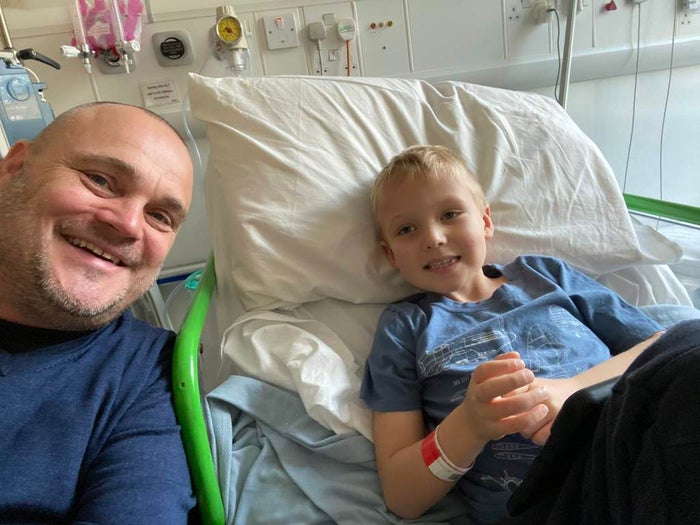 Al Murray with his nephew Finely, who is in a hospital bed