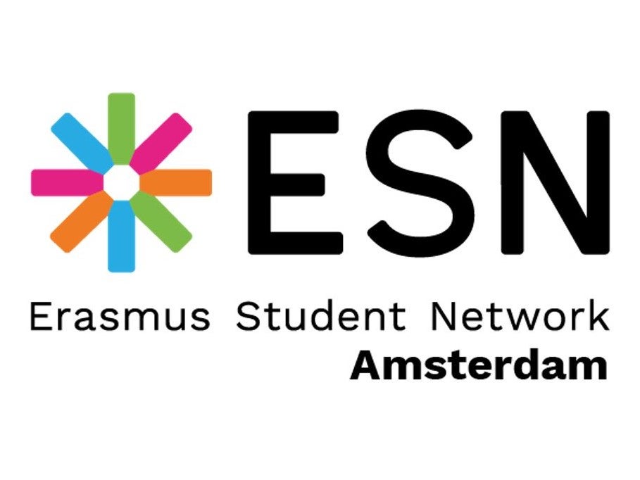 Het logo van ESN, het Erasmus Student Network in Amsterdam.
