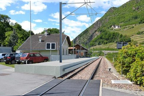 Rendering Bahnhof Töll mit Oberleitungsmasten