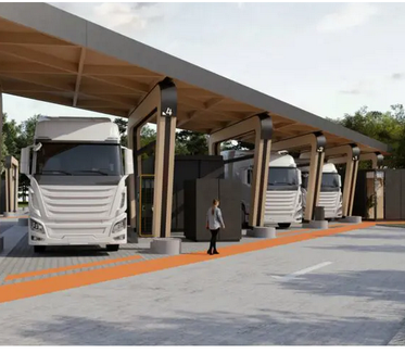 Screenshot von Pressemitteilung zur Errichtung eines Ladeparks für Elektro-LKWs von milence an der A22: https://milence.com/location/bagnolo-san-vito/